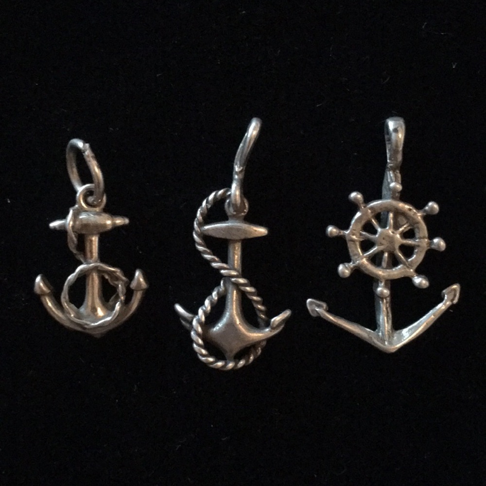 3 Anchor Solid Sterling Silver Charms Pendants Bu… - image 1